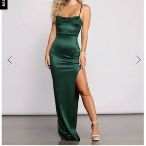 Lola High Slit Satin Dress - HUNTER / S